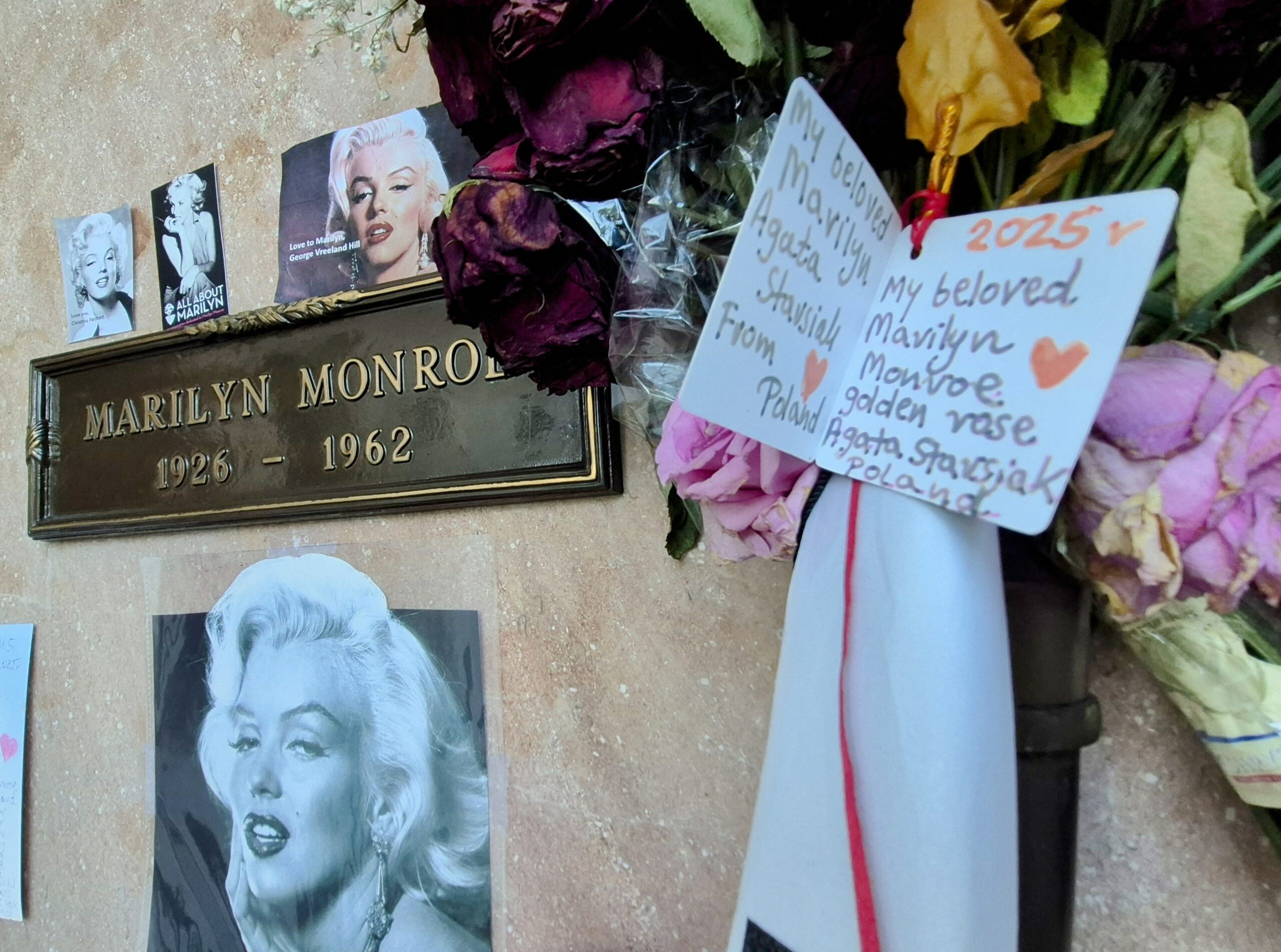 Outpouring of worldwide fan love continues to honor the remembrance of Marilyn Monroe at her grave site during the anniversary of her death and 99 year's of her birthday